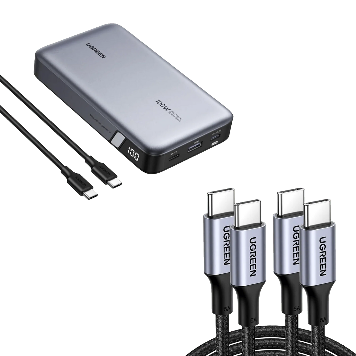 (Bundle) 100W 20000mAh Power Bank + 3.3FT 100W USB-C Cable 2 Pack