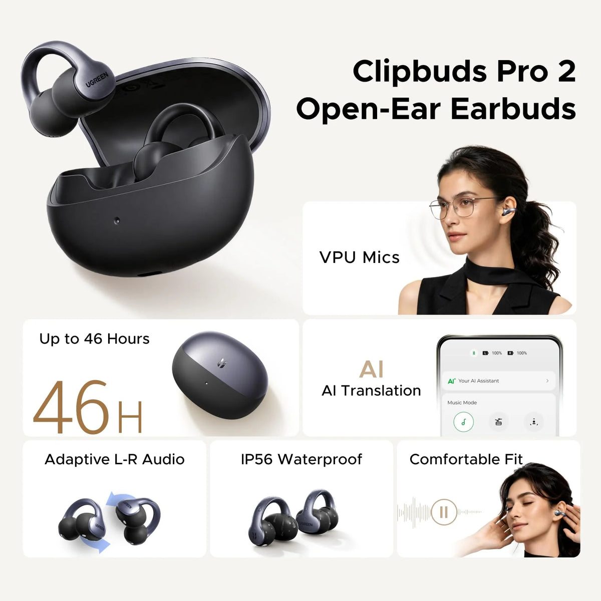 UGREEN ClipBuds Pro2 Open-Ear Clip-On Earbuds