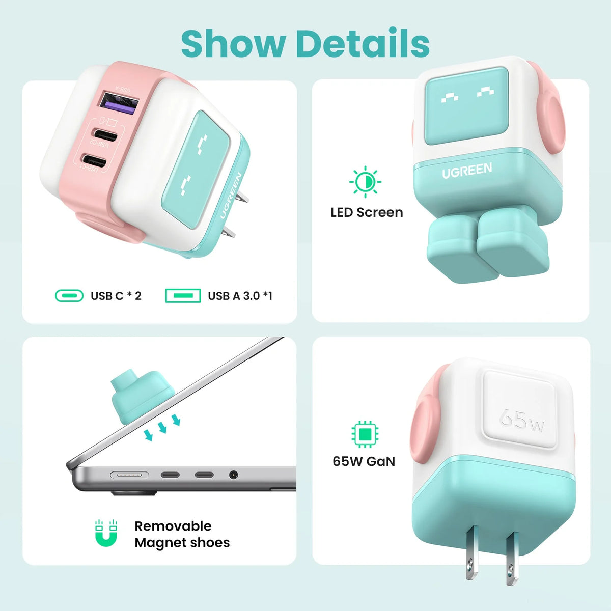 UGREEN Uno Charger 65W  (Cyan)