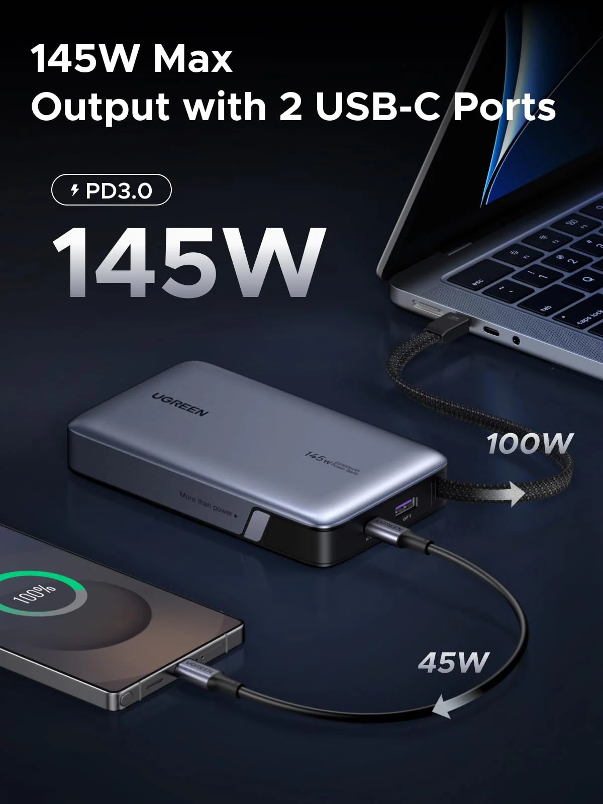 UGREEN Nexode Power Bank 20000mAh 145W with Built-in USB-C Cable